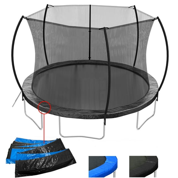 12FT Trampoline (Double-side color pad), Trampoline with Enclosure Net and Ladder, Curved fence pole
