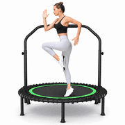 40" Trampoline with Resistance Ropes,Fitness Foldable Mini Trampoline Max Load 450lbs, 4-Level Height-Adjustable Foam Handle,Indoor/Outdoor Rebounder for Adults