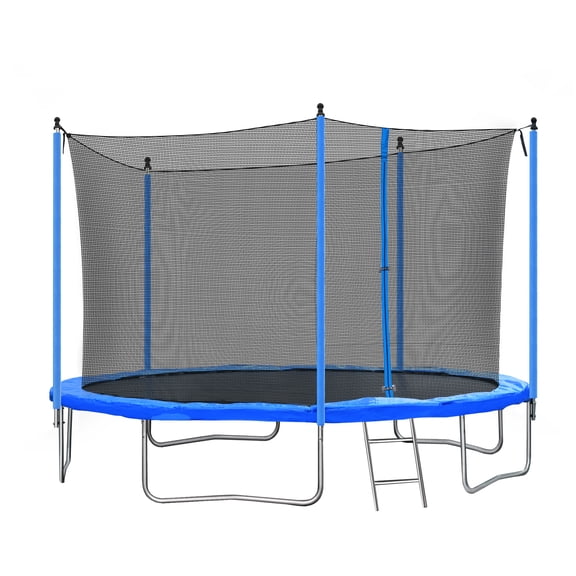 12FT Kids Trampoline with Enclosure Net, Heavy Duty Recreational Trampoline with Non-Slip Ladder, Waterproof Jump Mat, Outdoor Backyards Jump Trampoline for Kids and Family Exercise