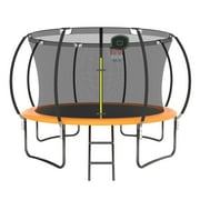 12FT Trampoline for Kids and Adults with Safe Enclosure Net, SEGMART Round Recreational Trampoline with Basketball Hoop, Upgrade Outdoor Trampoline with Ladder for Backyard Park, Orange