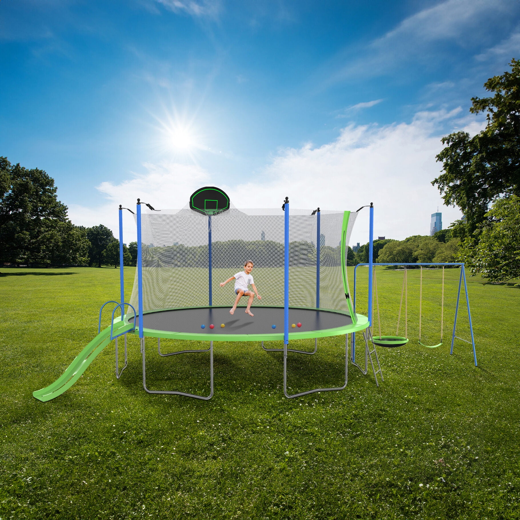 12FT Trampoline Outdoor with Slide and Swings for Kids Adults, Large ...