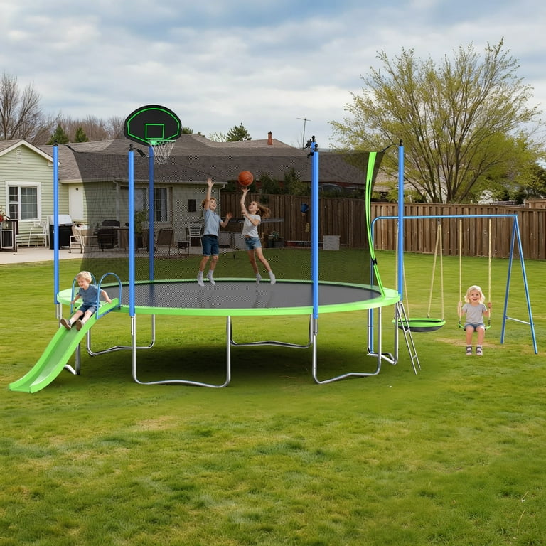 Segmart 12ft Trampoline, Slide, Swings, Basketball Hoop, Ladder