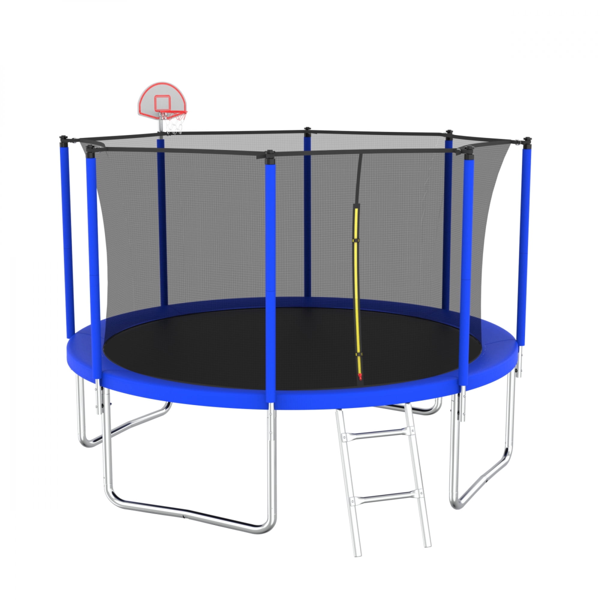 12FT Trampoline for Kids & Adults - Basketball Hoop with Ball, Recreational Trampoline with Safety Enclosure for Backyard Outdoor,Blue