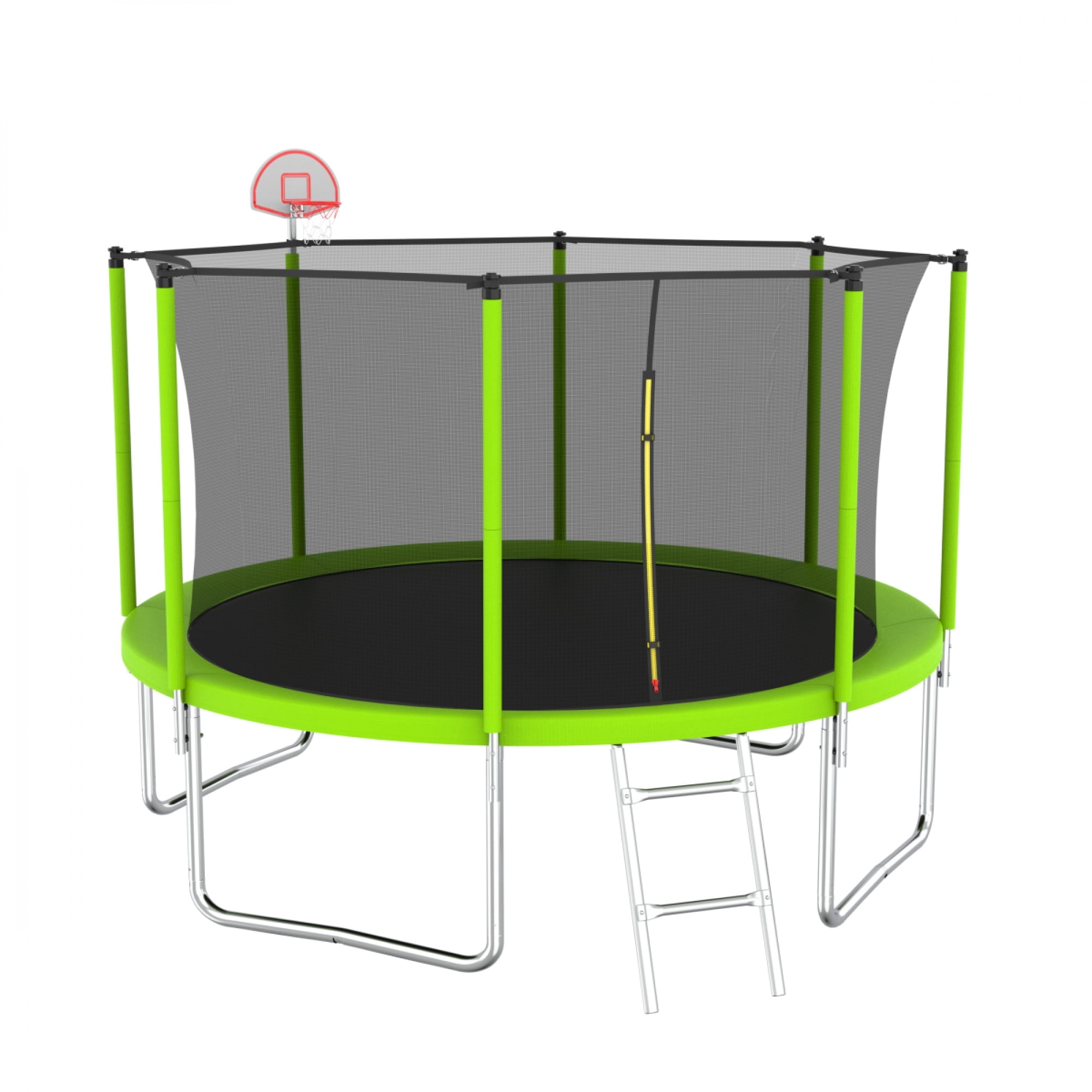 12FT Trampoline for Kids & Adults - Basketball Hoop with Ball, Recreational Trampoline with Safety Enclosure for Backyard Outdoor,Green