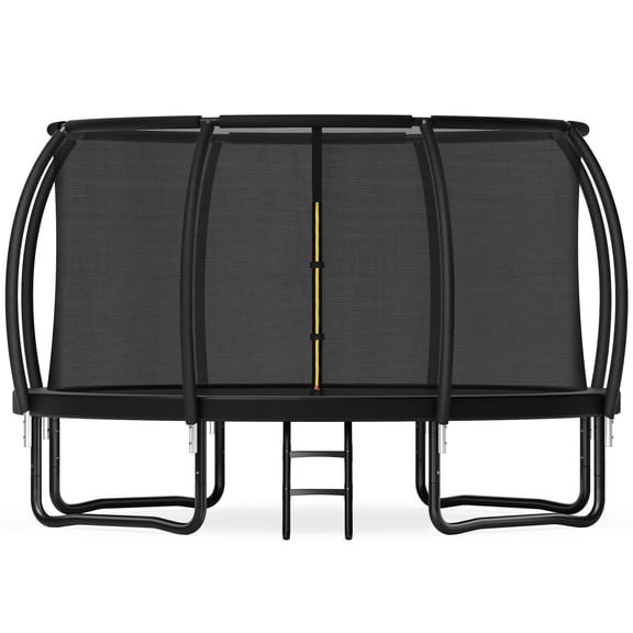 12FT Trampoline for Kids and Adults, Recreational Outdoor Trampoline with Enclosure Net & Ladder, Anti-Rust Bounce Trampoline