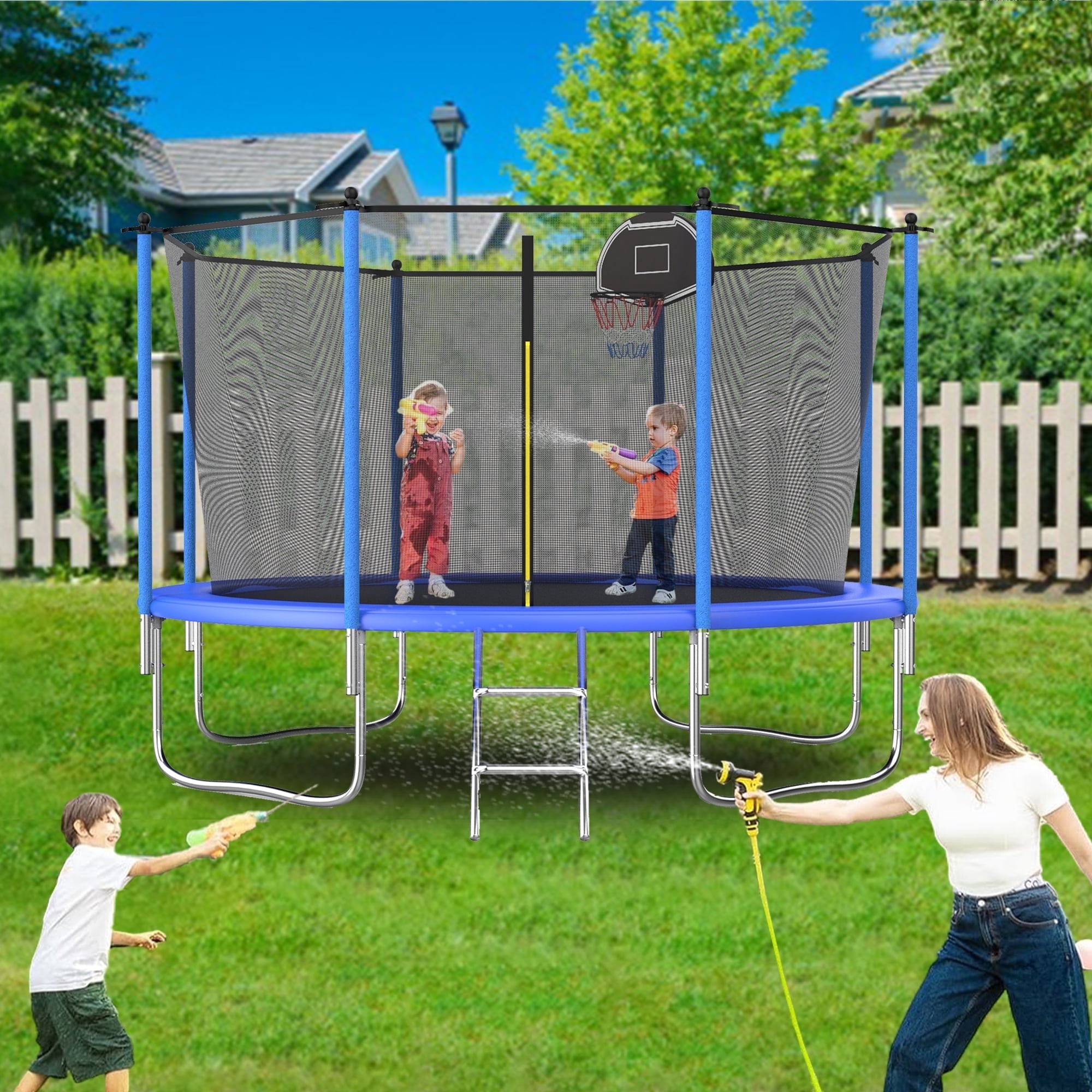 Shengchao Trade 12FT Trampoline with Safety Enclosure Net, ASTM Approval, Basketball Hoop