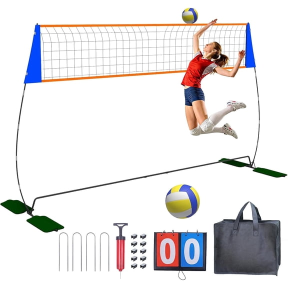 12FT Volleyball Net for Backyard, Portable Volleyball Net with Widest 3.6ft Base & 4 Sandbags, Adjustable Height 6-8FT Indoor & Outdoor Volleyball Practice Net, -in- Outdoor Volleyball Net Set