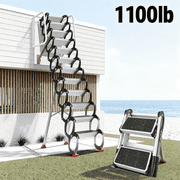 12FT Wall Mounted Attic Ladder Pull Down System, 12 Steps Al-Mg Alloy Loft Ladder Pull Down Attic Stairs, 1100LBS Capacity Foldable Loft Stairs with Armrests, Black