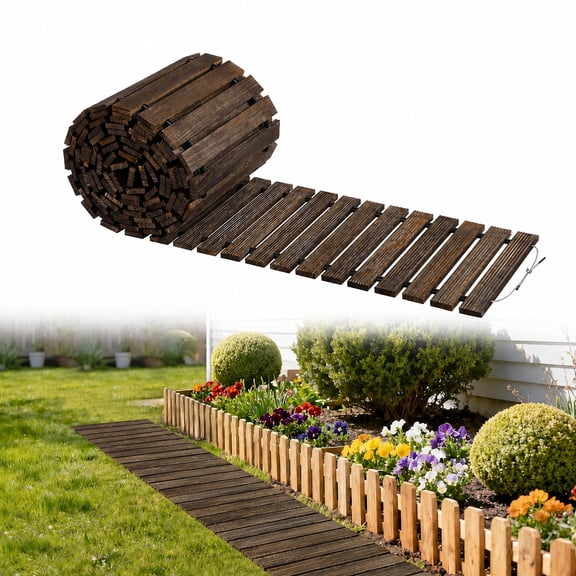 12FT Wooden Garden Pathway Roll Out Cedar Straight Walkway Outdoor Path Non Slip Weather-Resistant Boardwalk Pavers Decorative Outdoor Wood Walkway Path for Patio Lawn Backyard Beach