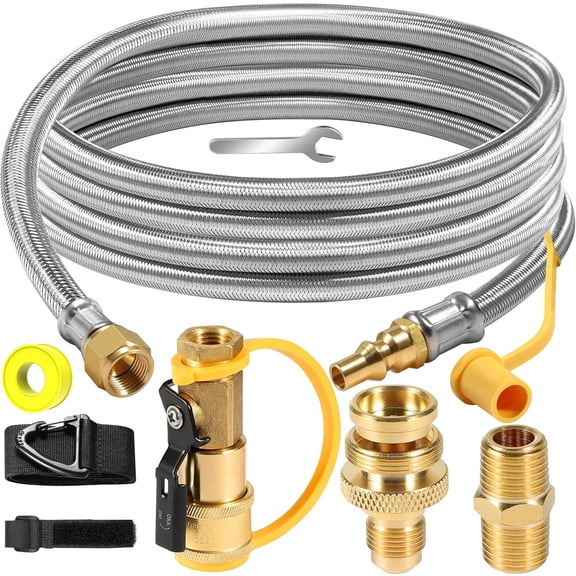 12FT propane quick connect hose for RV, with Safety Shutoff Valve, 1/4'' Quick Disconnect Connect for RV to Gas Grill, Compatible with 1 LB Portable Appliance to RV 1/4" Female Quick Disconnect