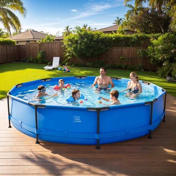 12FT x 30IN Round Above-Ground Pool with Blue Iron Frame