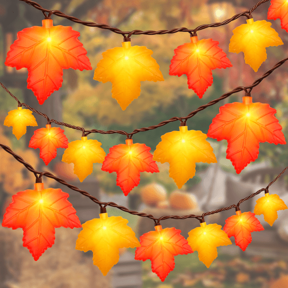 12Ft 20 LED Fall String Lights Plug in Autumn Lights Waterproof with 3D Maple Leaves , Ideal for Bedroom Home Courtyard Party Indoor Outdoor Fall Decor Thanksgiving Decorations
