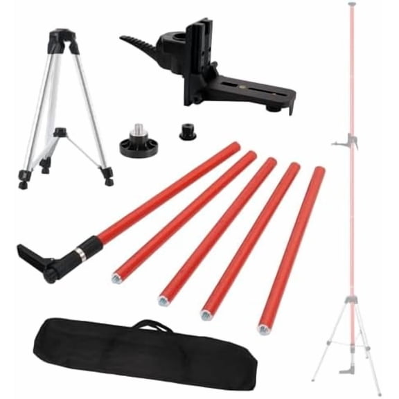 12Ft/3.7M Professional Telescoping Laser Level Pole with Tripod & Laser Mount - 1/4"-20 & 5/8"-11 Adapters, Adjustable Laser Pole Mount for Rotary/Line Lasers(Red)$$Tools & Hardware Other