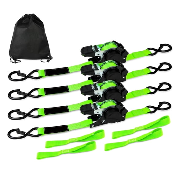 12Ft Auto Retracting Ratchet Straps Set Of 4 1500LBS Capacity Polyester Webbing For Motorcycle Equipment Transport