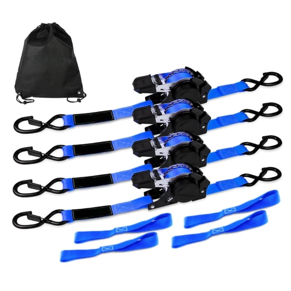 12Ft Auto Retracting Ratchet Straps Set Of 4 1500LBS Capacity Polyester Webbing For Motorcycle Equipment Transport