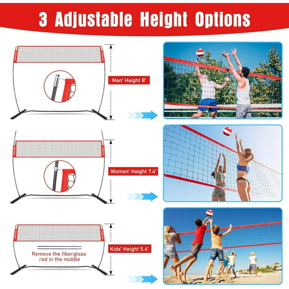 12Ft Beach Volleyball Net for Backyard, Portable Net Set, Freestanding Volleyball Training Equipment with Pump, Bag, Sports Game for Outdoor Indoor, Height Adjustable