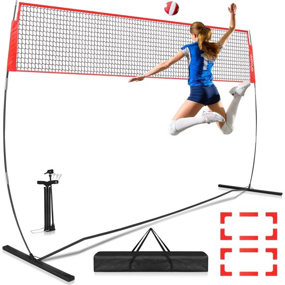 12Ft Beach Volleyball Net for Backyard, Portable Net Set, Freestanding Volleyball Equipment with Pump, Bag, for Outdoor Indoor, Height Adjustable