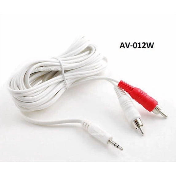 12Ft. Economy-Series 3.5Mm (1/8") Stereo Male To 2 Rca Male Audio Cable, White