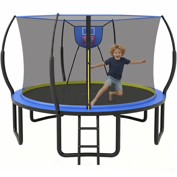 12Ft Trampoline for Kids and Adults, Segmart Outdoor Trampoline with Fiberglass Rods, Recreational Trampoline with Smart Zipper System, 800lbs Weight Capacity Trampoline for Backyard Garden Patio