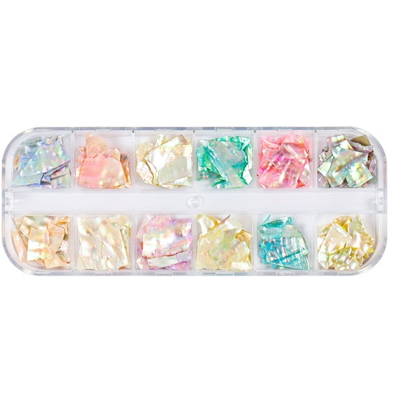 12Grids Abalone Seashell Slices,Irregular Nail Art Glitter Flakes Nail Supplies