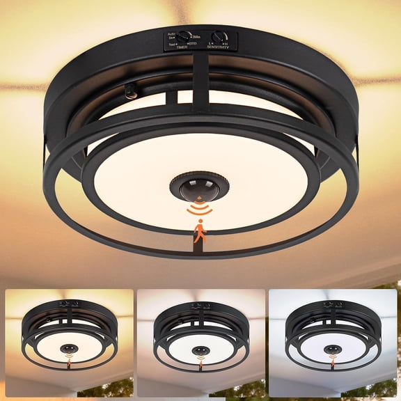 12IN LED Motion Sensor Outdoor Ceiling Light, Flush Mount Ceiling Light Fixtures, 3CCT 3000-5000K Dusk to Ceiling Porch Light Motion Sensor Outdoor Lights Waterproof for Porch Entryway Garage