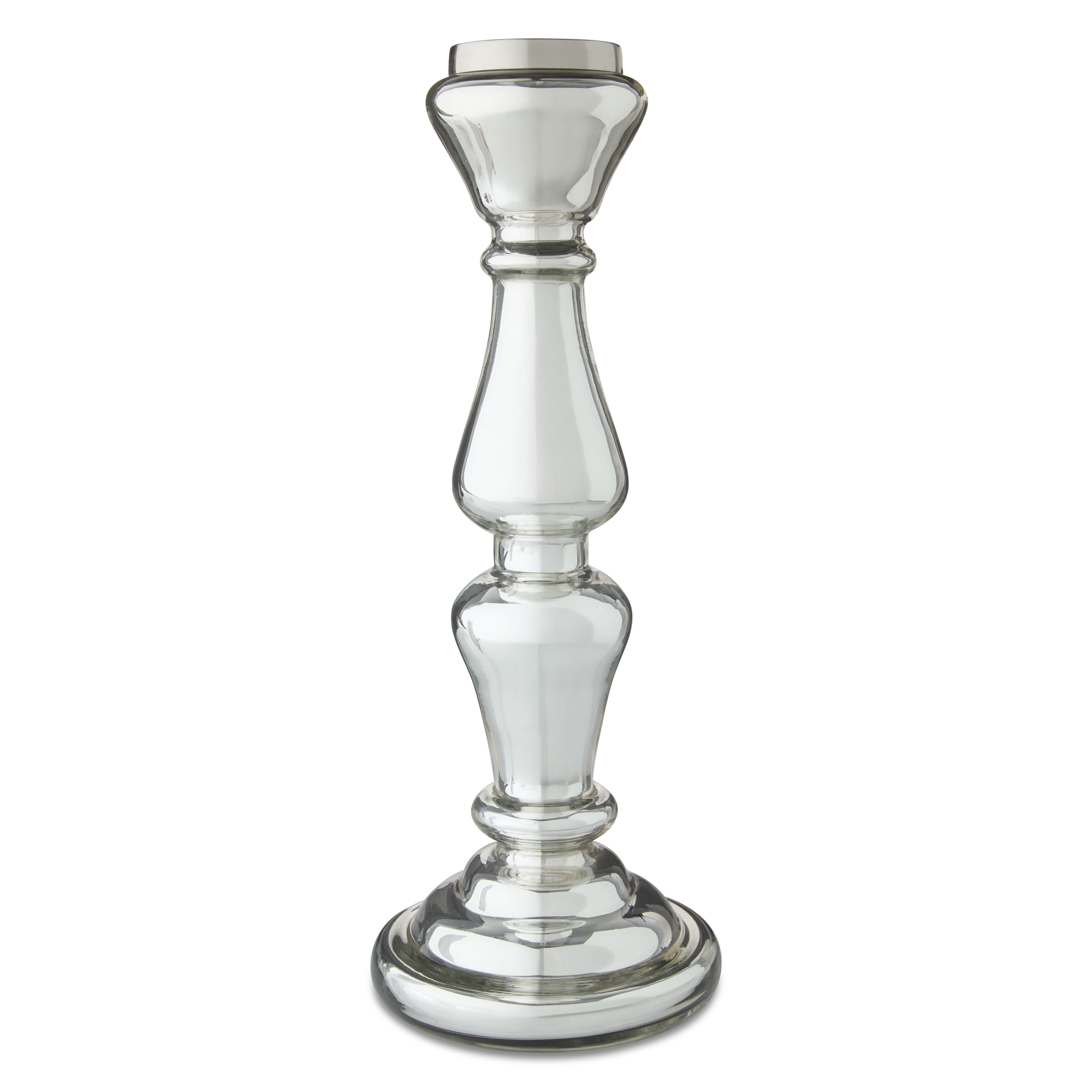 Pillar Candlestick, Silver, 12", by My Texas House