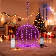 12INCH Outdoor/Indoor LED Christmas Light Ball,Foldable Metal Sphere Lights, Connectable Waterproof 16 Modes with Timer, Hanging Tree Globe Lights for Holiday Christmas Decorations (Pink)