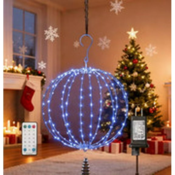 12INCH Outdoor/Indoor LED Christmas Light Ball,Foldable Metal Sphere Lights, Connectable Waterproof 16 Modes with Timer, Hanging Tree Globe Lights for Holiday Christmas Decorations (Blue)