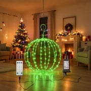 12INCH Outdoor/Indoor LED Christmas Light Ball,Foldable Metal Sphere Lights, Connectable Waterproof 16 Modes with Timer, Hanging Tree Globe Lights for Holiday Christmas Decorations (Green)