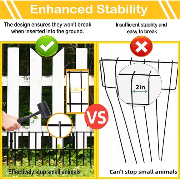 12In(H) x 28.00Ft(L) Upgrade 1.26 in Gap Decorative Fences No Dig Fence for Rabbit and Dog, Rustproof Metal Wire Garden Fence Border for Garden Patio Landscaping,26 PCS