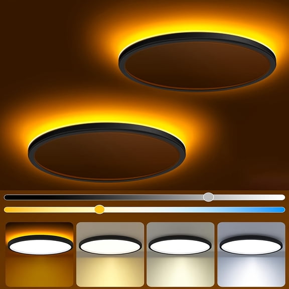 12In LED Flush Mount Ceiling Light Fixture with Remote Control, Nightlight 1800K Warm, 3000K-6500K Adjustable, Low Profile Ceiling Lights for Bedroom, Kitchen, Living Room, Hallway, Black