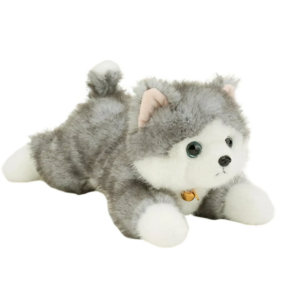 12In Lifelike Lying-Down Husky Stuffed Animal Rag Doll Soft Toy Pillow for New Year Birthday Holiday Gift Home Bedroom Decor