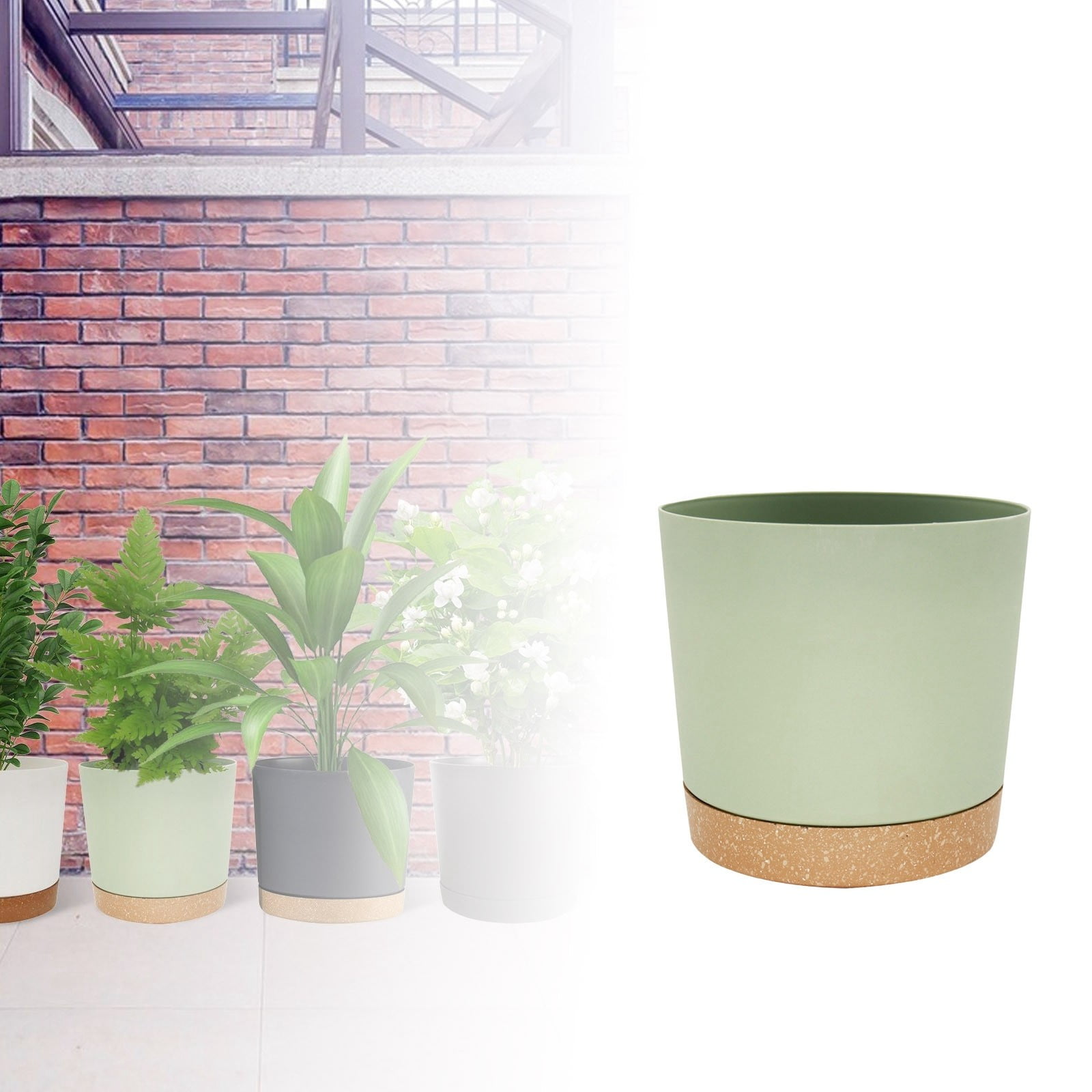 12In Modern Flower Pot With Drainage Hole And Saucer Indoor Outdoor Planter For Extra Large Foliage Plants And Outdoor Flowers(Green-12In)