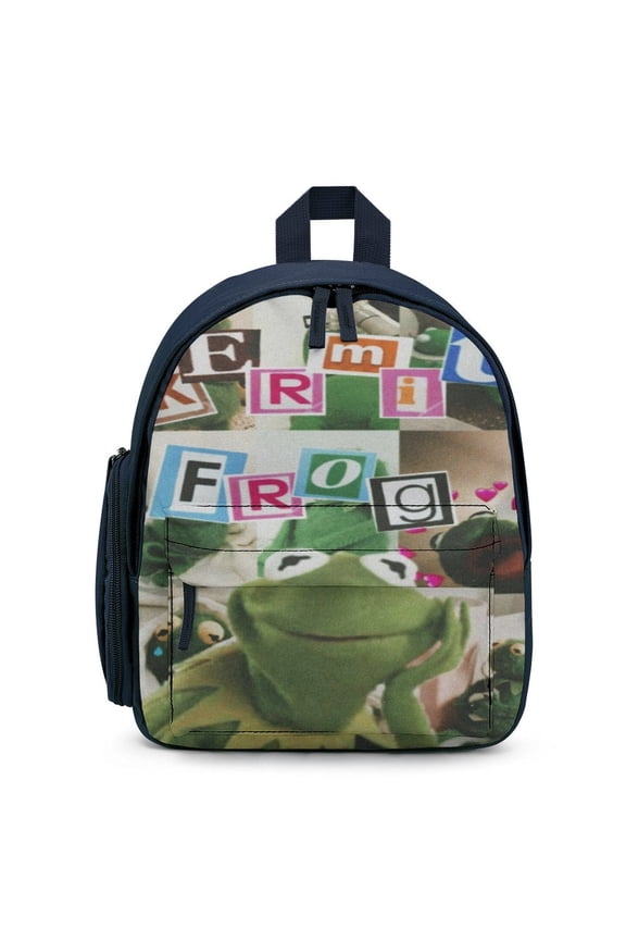 12In Small Ker-mit The Frog Backpack with Pocket Travel Bag Fashion Bookbag Casual Daypack