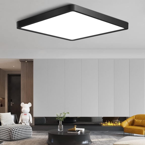 12Inch 24W Square LED Ceiling Light Fixtures Flush Mount, 5000K Daylight White LED , Surface Mount Ceiling Lights, Black Slim Flat Panel Lighting for Bedroom, Kitchen, Bathroom Etc