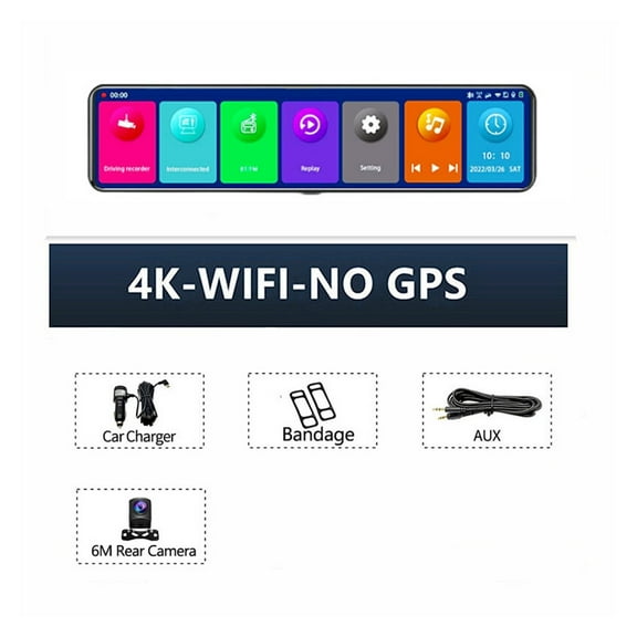 12Inch 4K 2160P Dash Cam Carplay & Auto 5G Rearview Mirror Camera Car DVR GPS Navigation Video Recorder Dual Lens ,Effortless Control