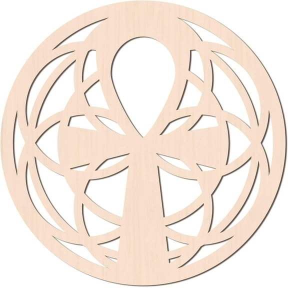 12Inch Ankh Wooden Wall Art Crystal Grid Sacred Geometry Home Decor Laser Cut Wooden Wall Sculpture for Wall Hanging Decor Art Home Decoration