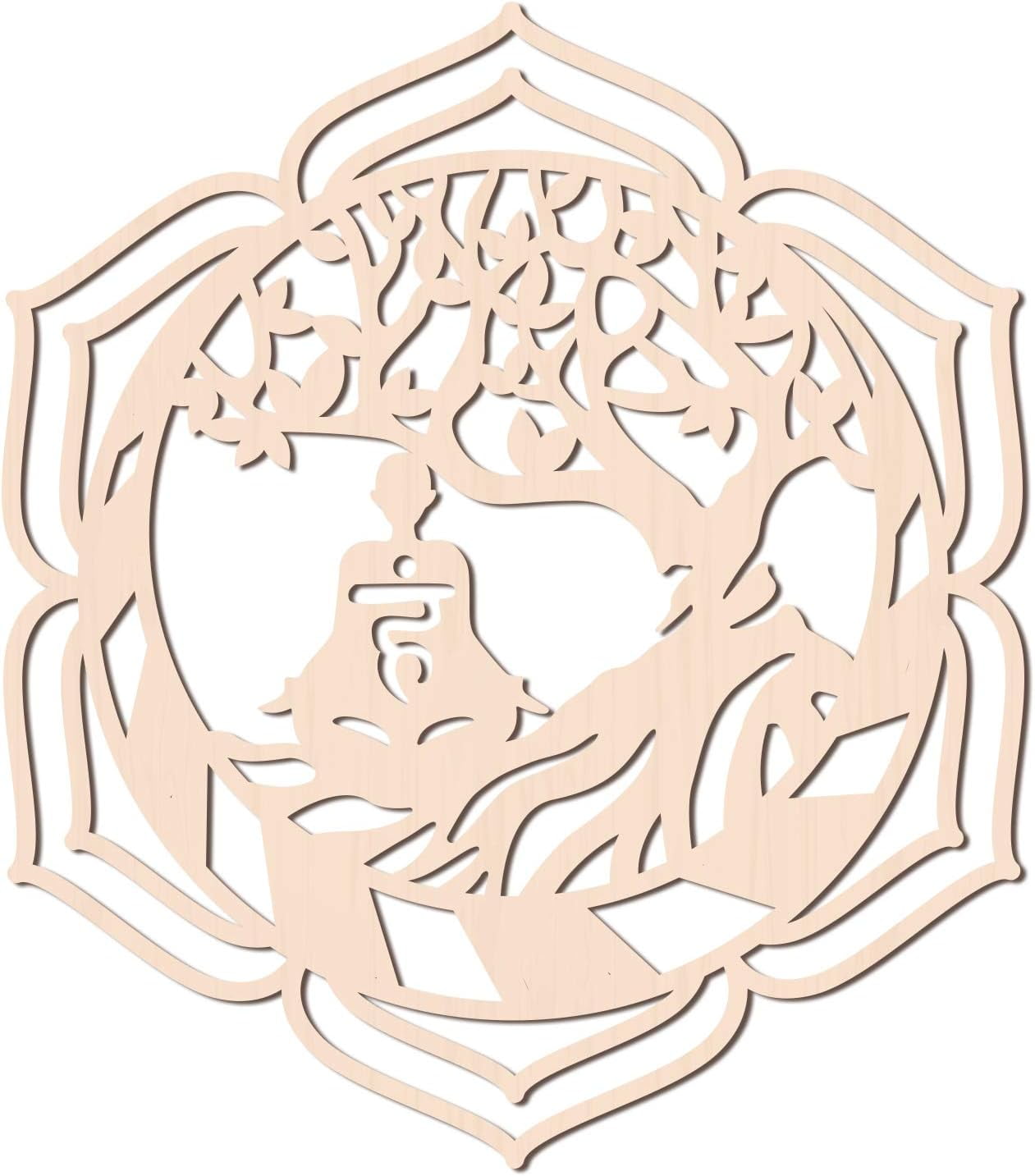 12Inch Buddha Tree of Life Wooden Wall Art Sacred Geometry Home Decor