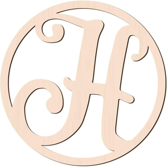 12Inch Circle Wood Monogram Letter H Wooden Monogram Wall Hanging for Wall Art Home Decoration for DIY