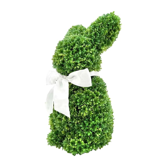 12Inch Easter Artificial Green Boxwood Bunny Shaped Topiary Tree with White Bow, Perfect for Indoor & Outdoor Front Porch, Easter& Garden Decor (Bunny Tree without Base)