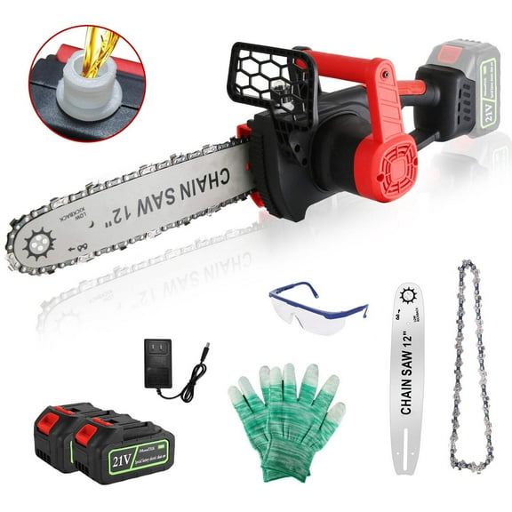 12" Cordless Chainsaw Brushless, Dual 21V Batteries, Auto Oiler