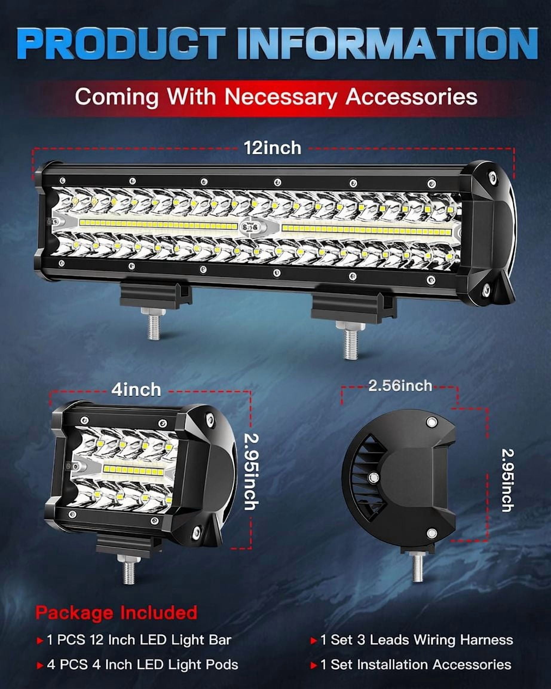 12Inch LED Light Bar with 4Inch LED Pod Lights and Wiring Harness ...