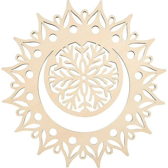 12Inch Moon Mandala Flower Wooden Wall Art Sacred Geometry Home Decor Laser Cut Wooden Wall Sculpture for Wall Hanging Decor Art Home Decoration Beige