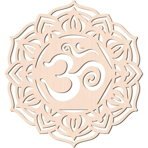 12Inch OM Lotus Wooden Wall Art Grid Sacred Geometry Home Decor Laser Cut Wooden Wall Sculpture for Wall Hanging Decor Art Home Decoration for DIY