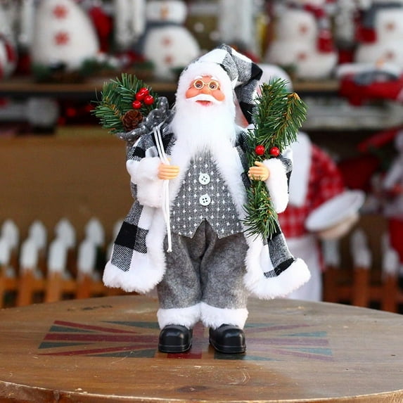 12Inch Santa Claus Standing Figure Realistic Santa Claus Figure Santa Claus Figure Decoration Gift Black Red Plaid,Type2
