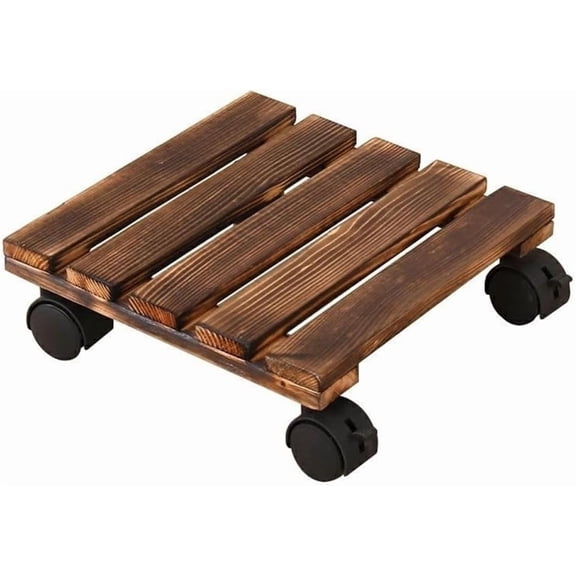 12Inch Square Small Wood Plant Caddy with Wheels Heavy Duty,Hardwood Plant Dolly, Plant Stand with 360° Lockable Wheels for Plant Pots, Heavy Objects Hauling - Natural Wood