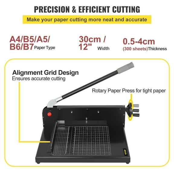 12Inch Stack Paper Cutter Heavy Duty - A4 Commercial Desktop Cutter, 300 Sheets, 45HRC Hardness, Metal Base for Office Home