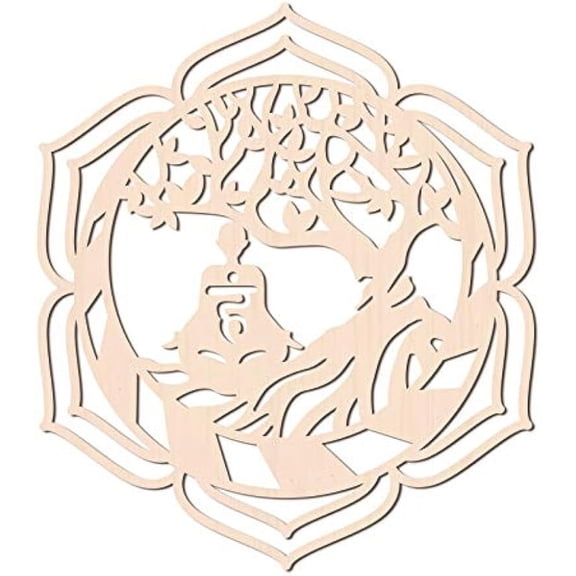 12Inch Tree of Life Wooden Wall Art Sacred Geometry Home Decor Laser Cut Wooden Wall Sculpture for Wall Hanging Decor Art Home Decoration