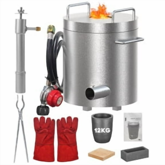 12KG Propane Melting Furnace Kit,Metal Casting Machine for Gold, Silver, Copper, Jewelry Making & Refining,Smelting Furnace Kit 1482°C/2700°F with Crucibles & Tongs Kiln,Stainless Steel Smelter
