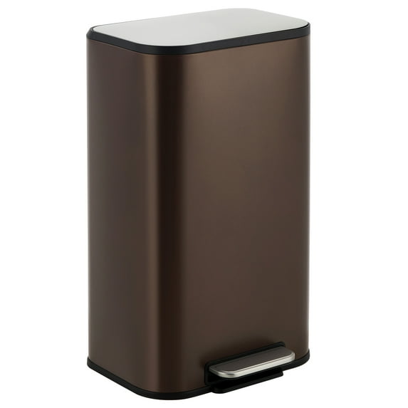 12L/20 L/30L Kitchen Trash Can, Stainless Steel Garbage Can with Inner Wastebasket, Step Trash Can with Soft-Close Lid, Rectangular Rubbish Bin for Bathroom, Kitchen, Living Room
